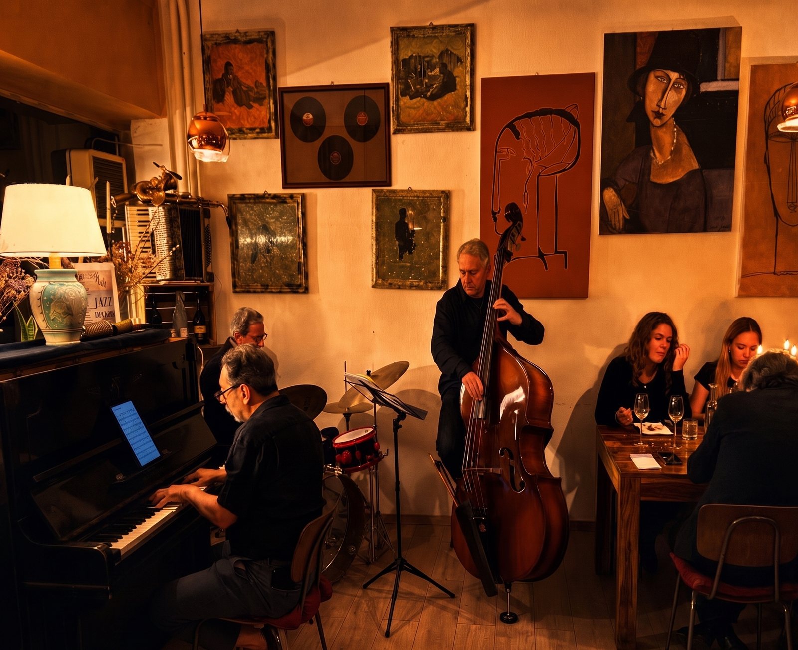 The trio playing while guests dine at Modi Berlin