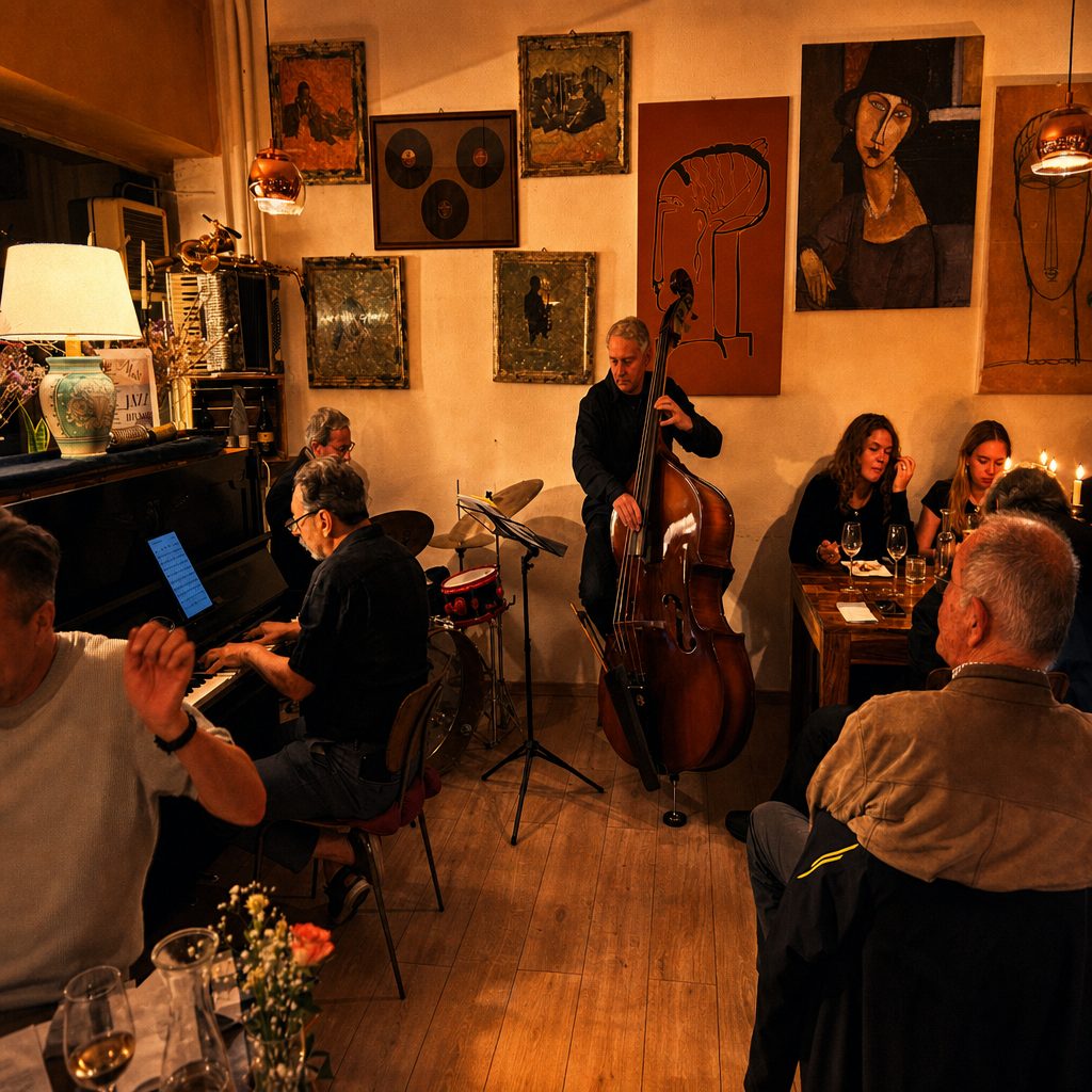 The full band performing live at Modi Berlin